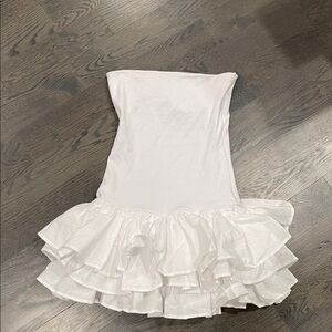 Zara White Strapless Ruffle Dress